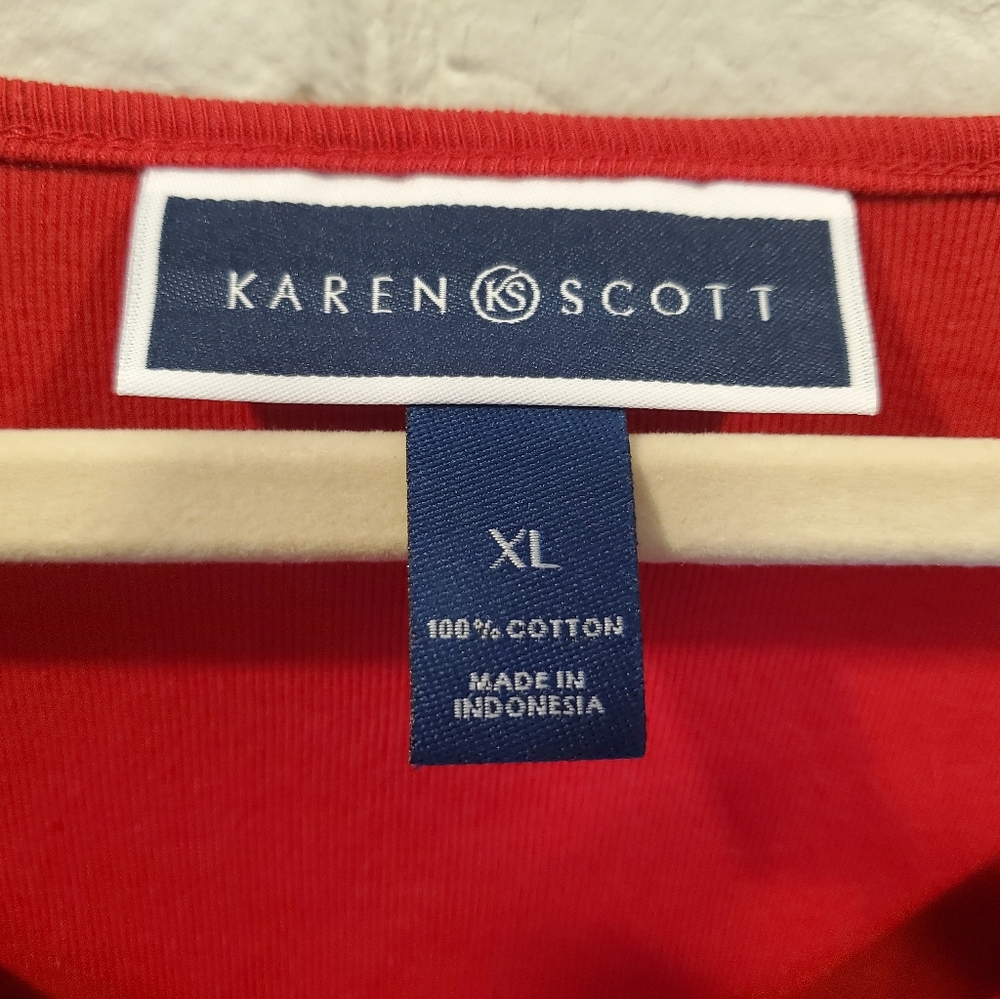 NWT Karen Scott red gold studded holiday top, XL - Picture 3 of 5
